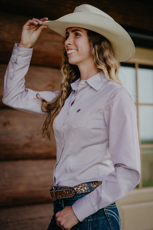 'Tanya' Women's Plum Stripe CINCH Button Down (XS-XXL)