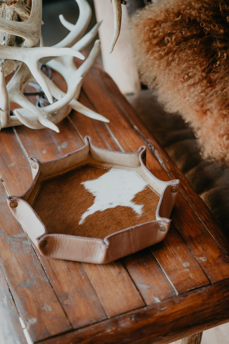 Leather Tray with Cowhide Bottom and Stud Accents (4 options)