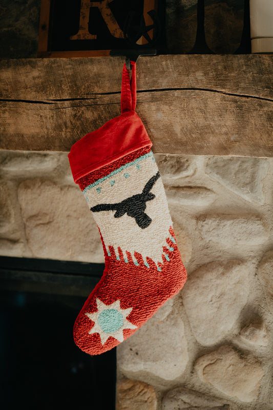 Rug Hooked Longhorn Christmas Stockings