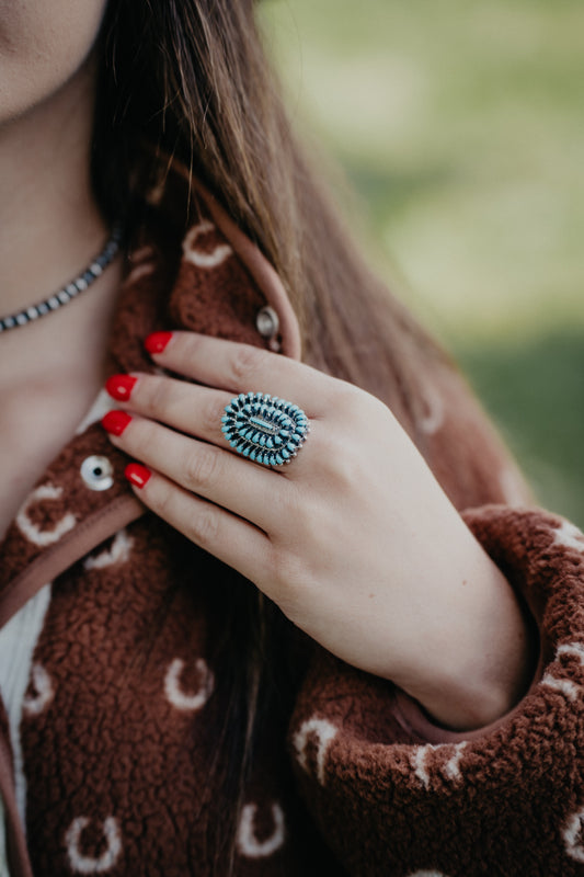 Turquoise 1 1/4" Oval Cluster Adjustable Ring