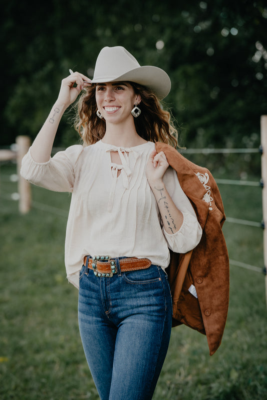 'Lori' Light Khaki Bow Tie Blouse (S-L)