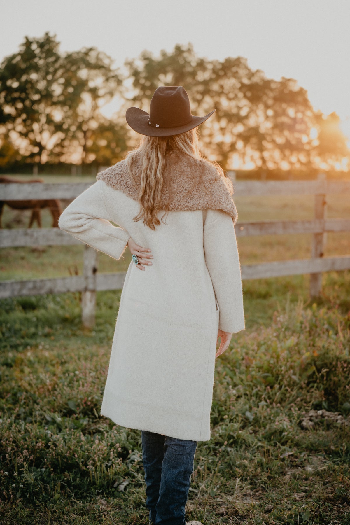 'Dakota' Oatmeal Duster Coat with Faux Fur Oversized Collar (XS-L)