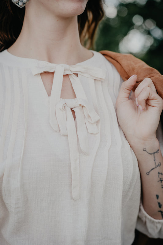 'Lori' Light Khaki Bow Tie Blouse (S-L)