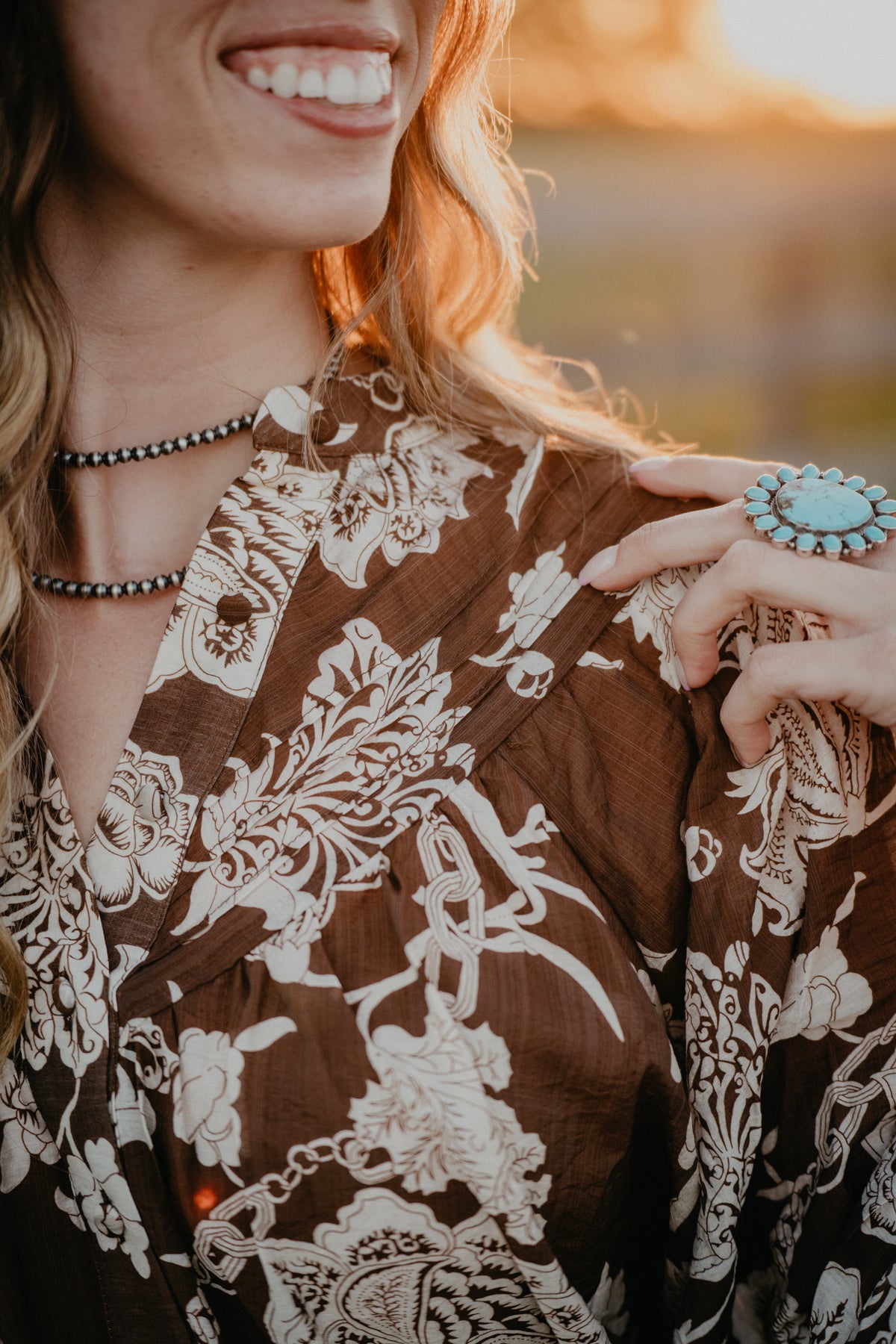 'Oaklynn' Brown Floral Blouse (S-L)