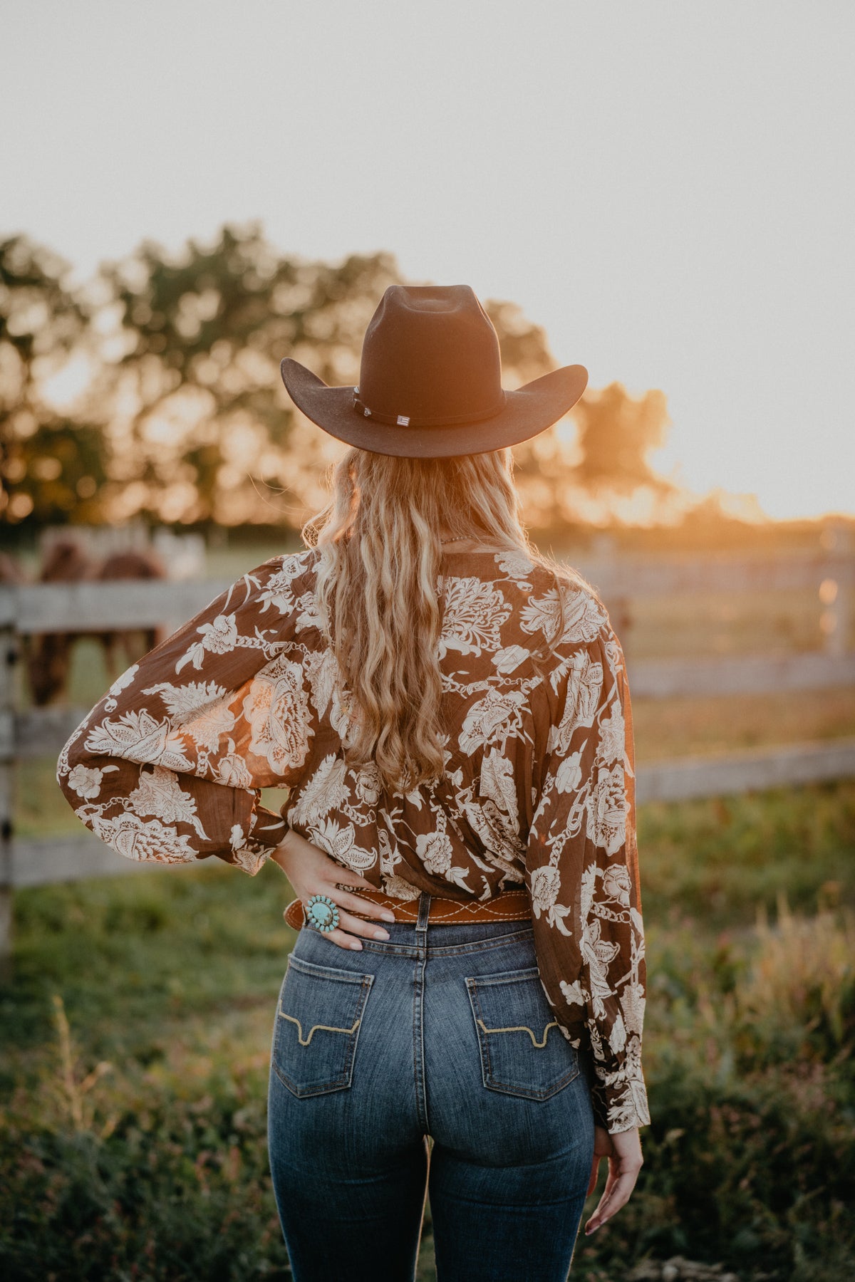 'Oaklynn' Brown Floral Blouse (S-L)