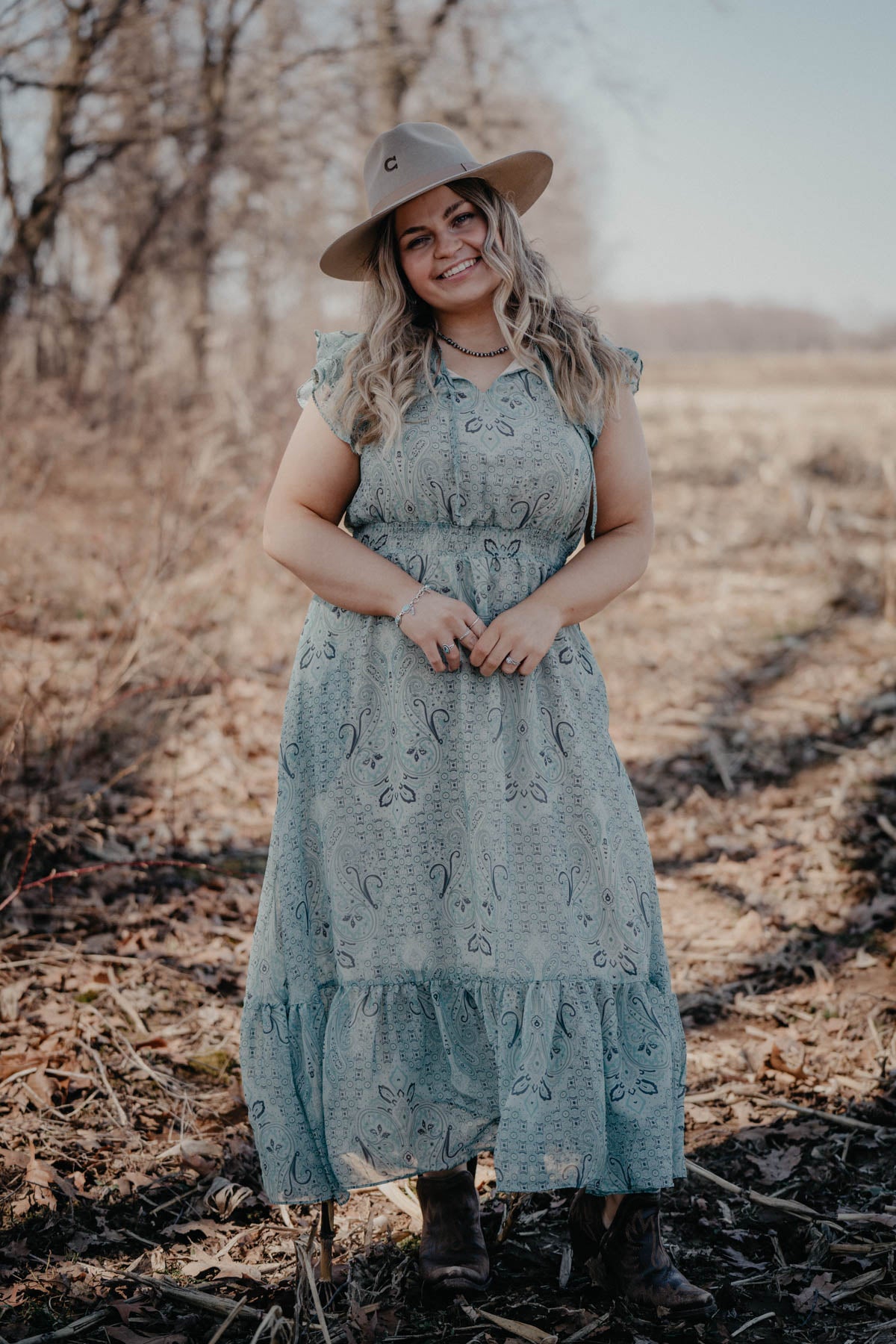 'Ezmeralda' Green Paisley Print Dress by Tasha Polizzi (L & XL Only)