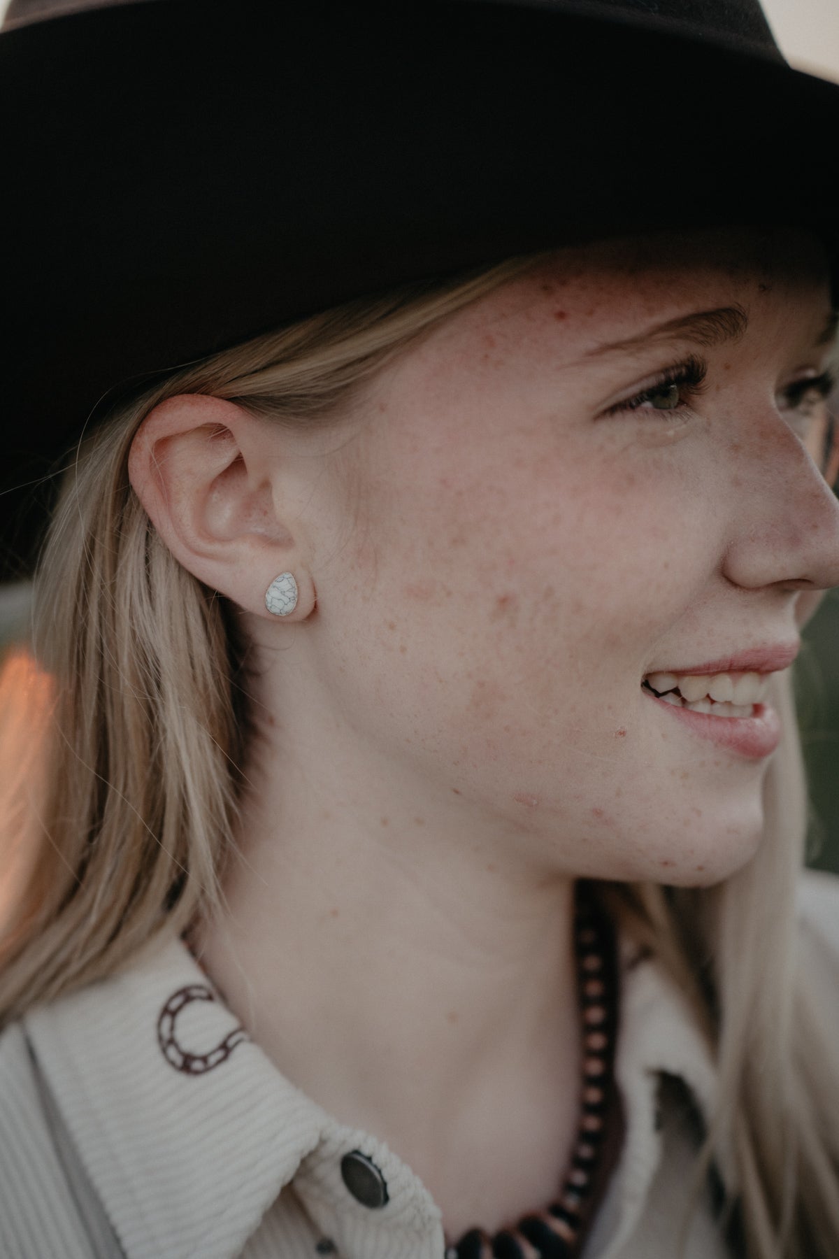 White Buffalo Teardrop Stud Earrings