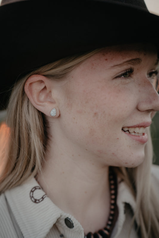 White Buffalo Teardrop Stud Earrings