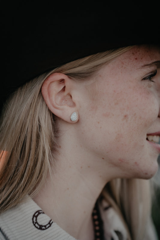 White Buffalo Teardrop Stud Earrings