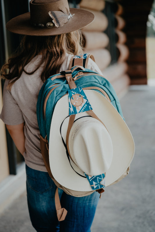OX Hooey Backpack Teal/ Tan with Aztec Pattern