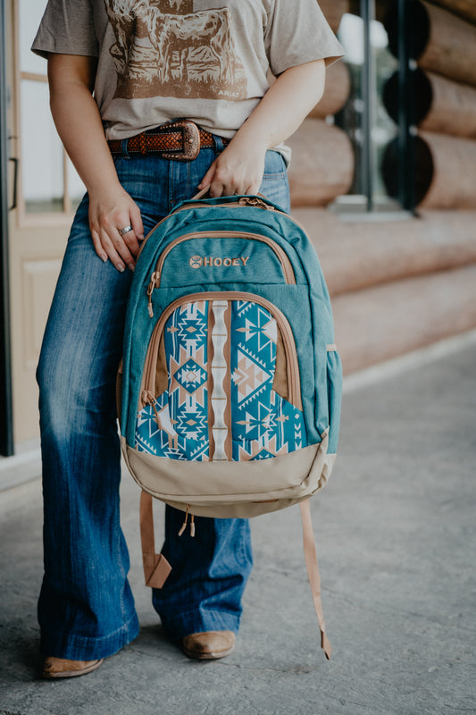 OX Hooey Backpack Teal/ Tan with Aztec Pattern