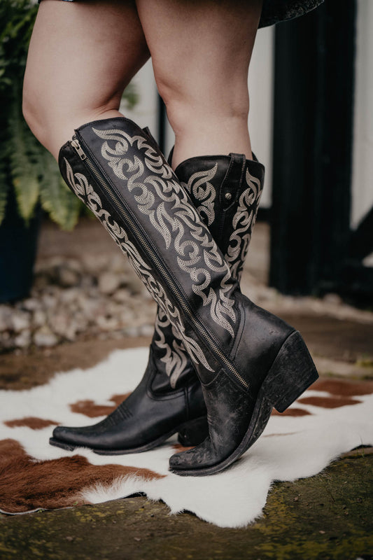 "Allie" Tall  BLACK Leather Boots by Liberty Black {B & C Calf Widths}