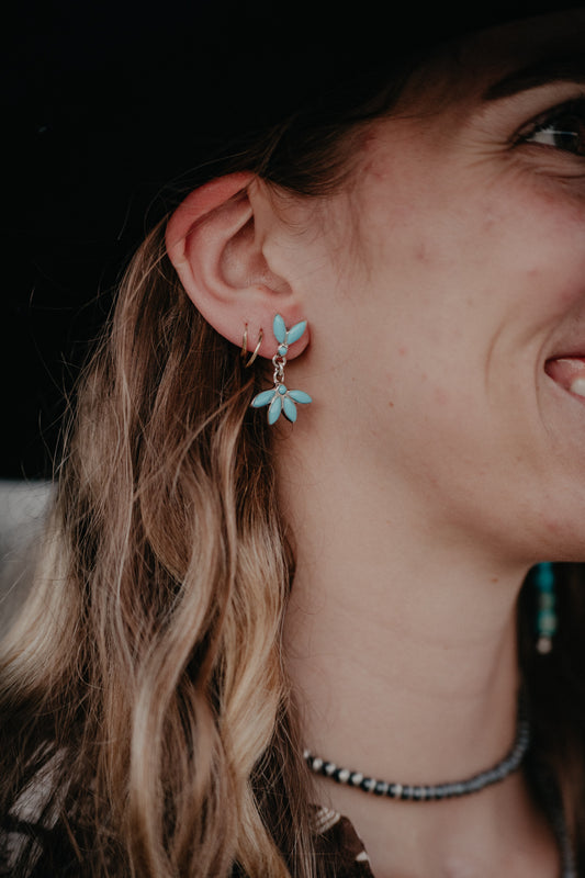 Floral Turquoise Dangle Cluster Earrings
