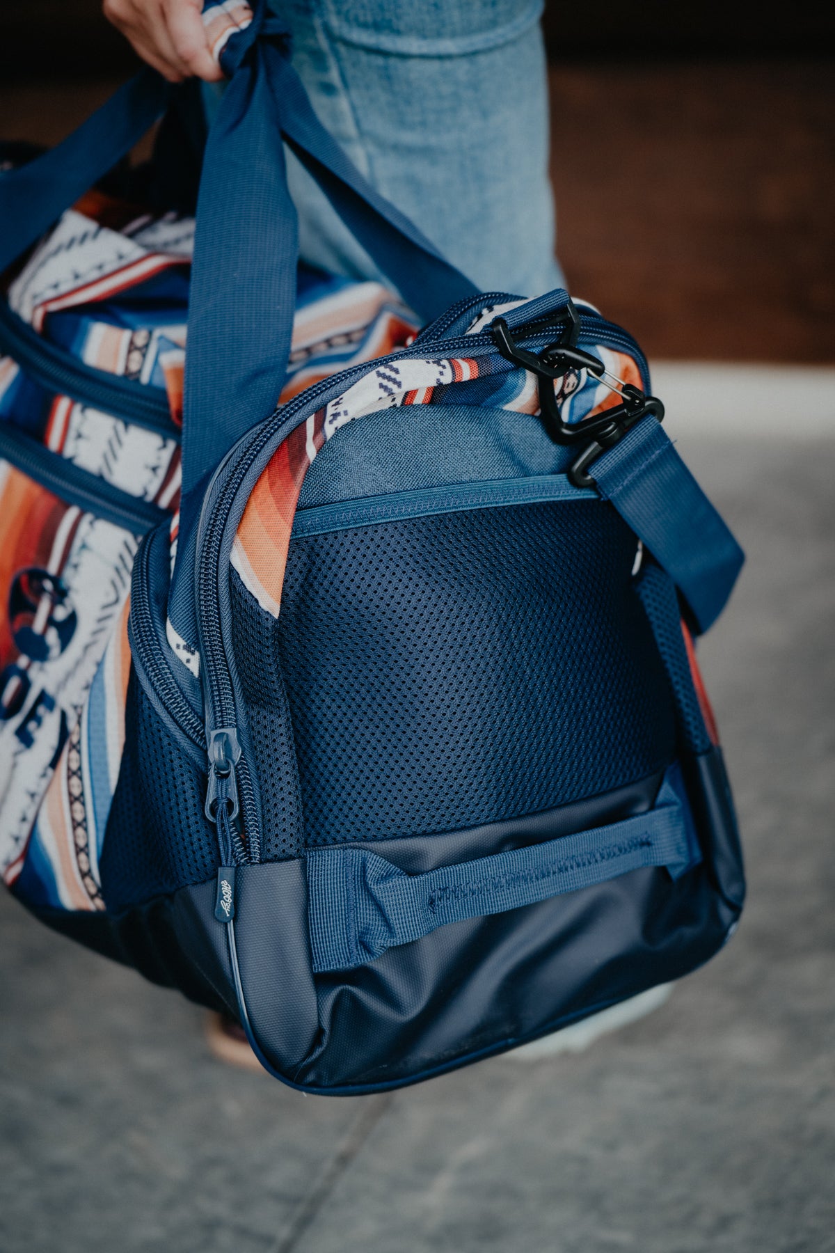 'Competitor' Hooey Navy Duffle Bag with Serape Pattern Accents