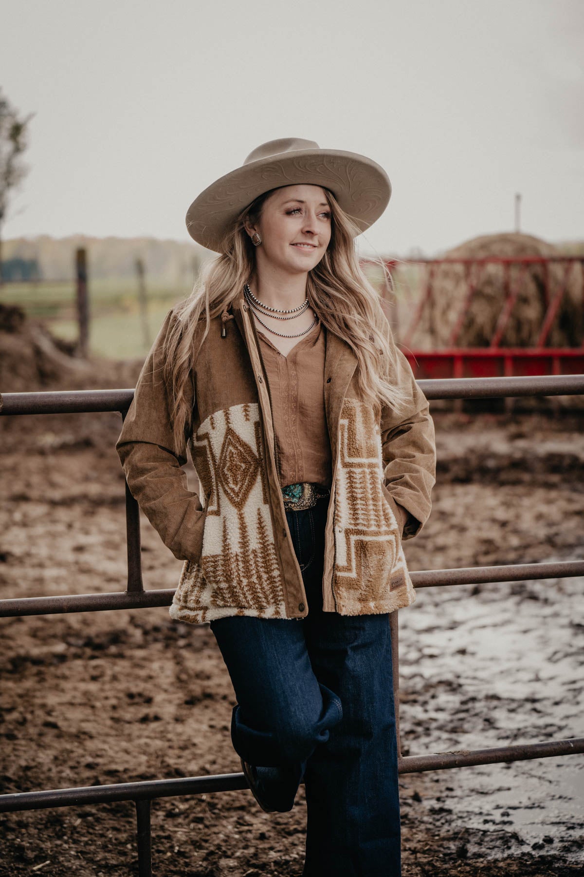 'Blanca' Berber & Corduroy Hooded Pendleton Jacket (XS - XL)