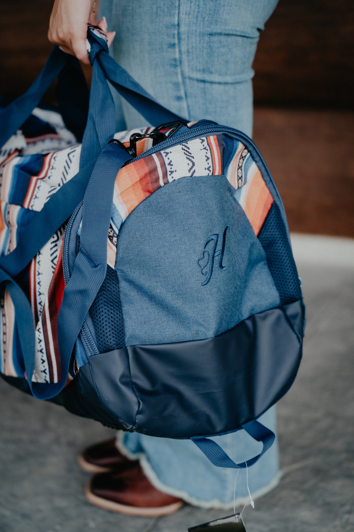 'Competitor' Hooey Navy Duffle Bag with Serape Pattern Accents