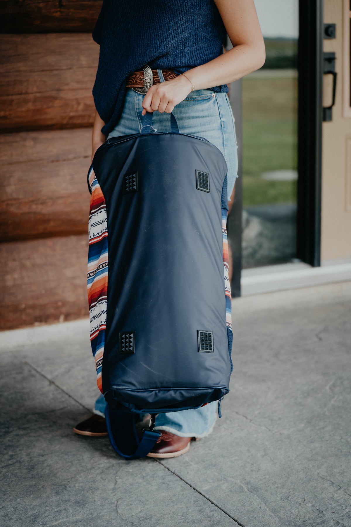 'Competitor' Hooey Navy Duffle Bag with Serape Pattern Accents