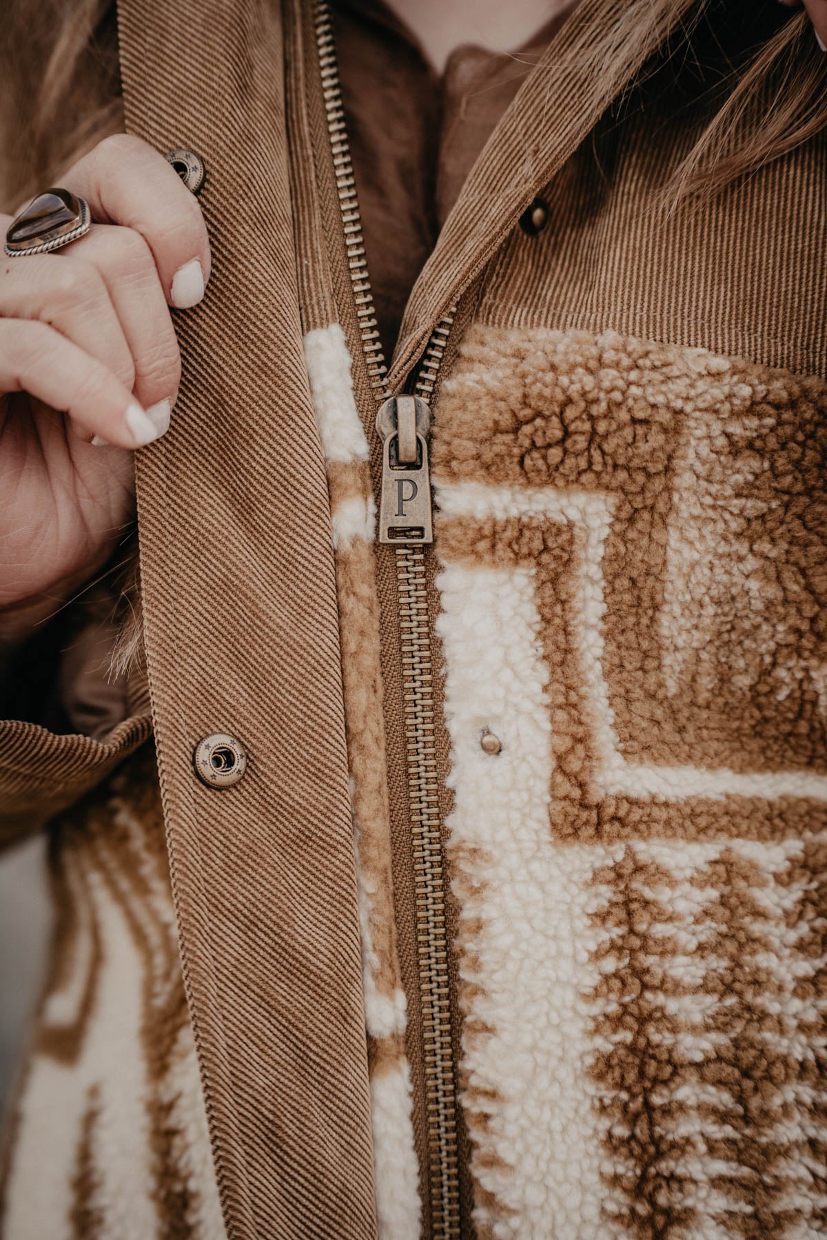 'Blanca' Berber & Corduroy Hooded Pendleton Jacket (XS - XL)