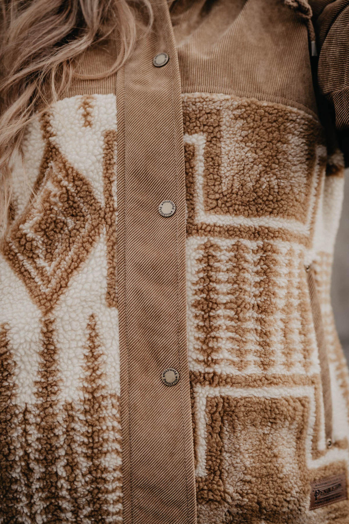 'Blanca' Berber & Corduroy Hooded Pendleton Jacket (XS - XL)