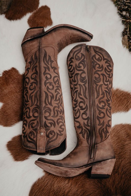 "Allie" Tall BROWN Leather Boots by Liberty Black {B/Regular Calf Width}