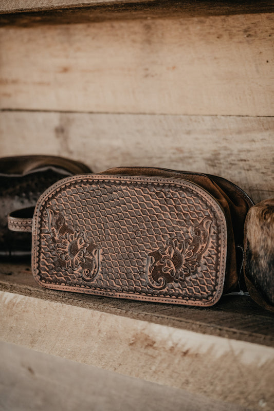Floral Tooled Leather Toiletry Case / Shave Kit  by Double J Saddlery