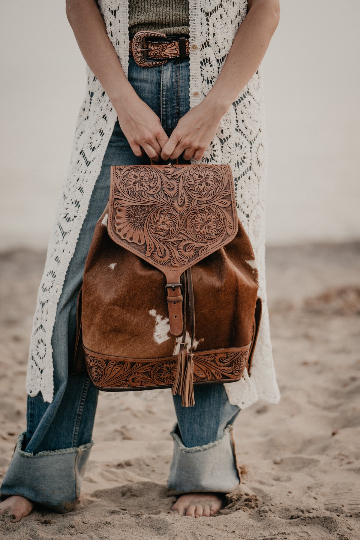 Tooled leather best sale backpack purse