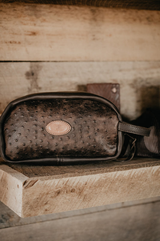Chocolate Ostrich Leather Toiletry Case / Shave Kit by Double J Saddlery