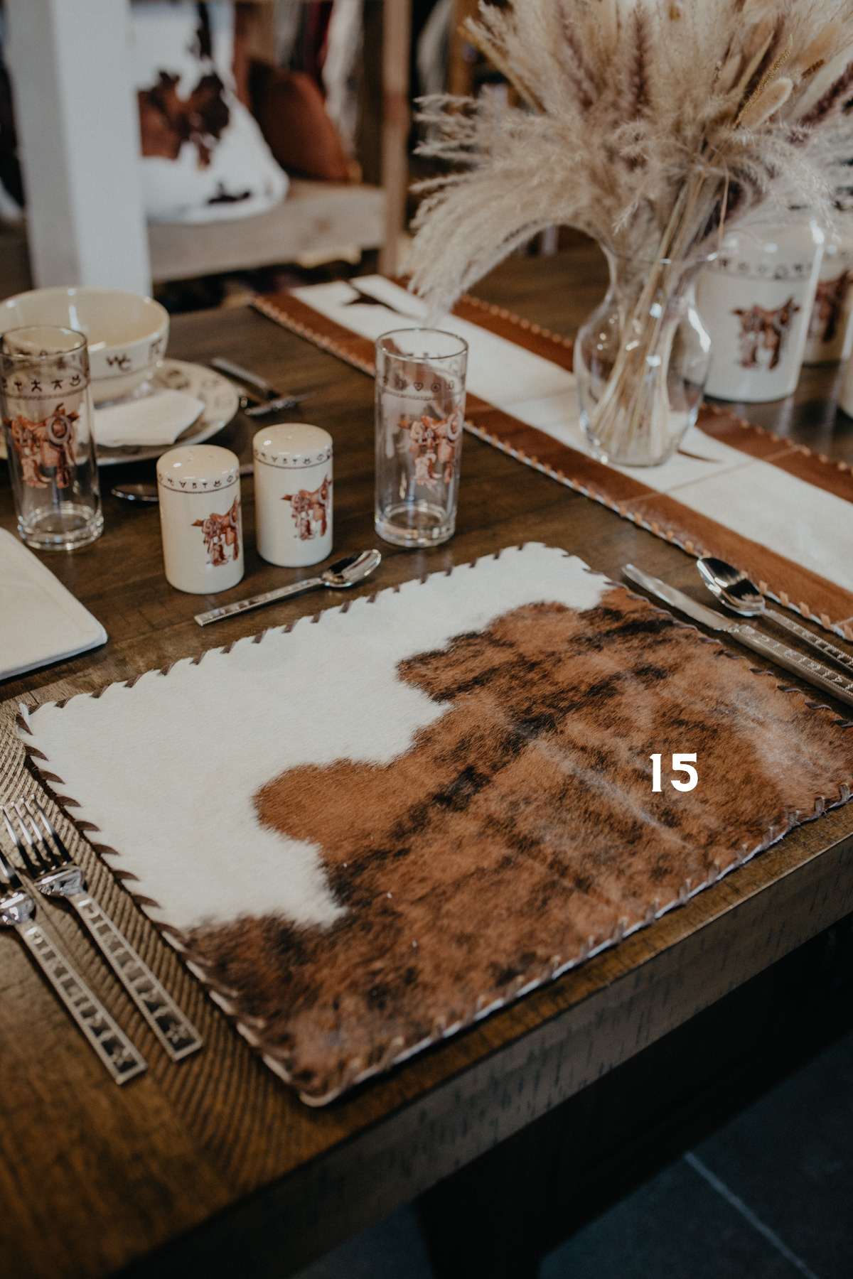 Rectangular Cowhide Placemat with Whipstitch