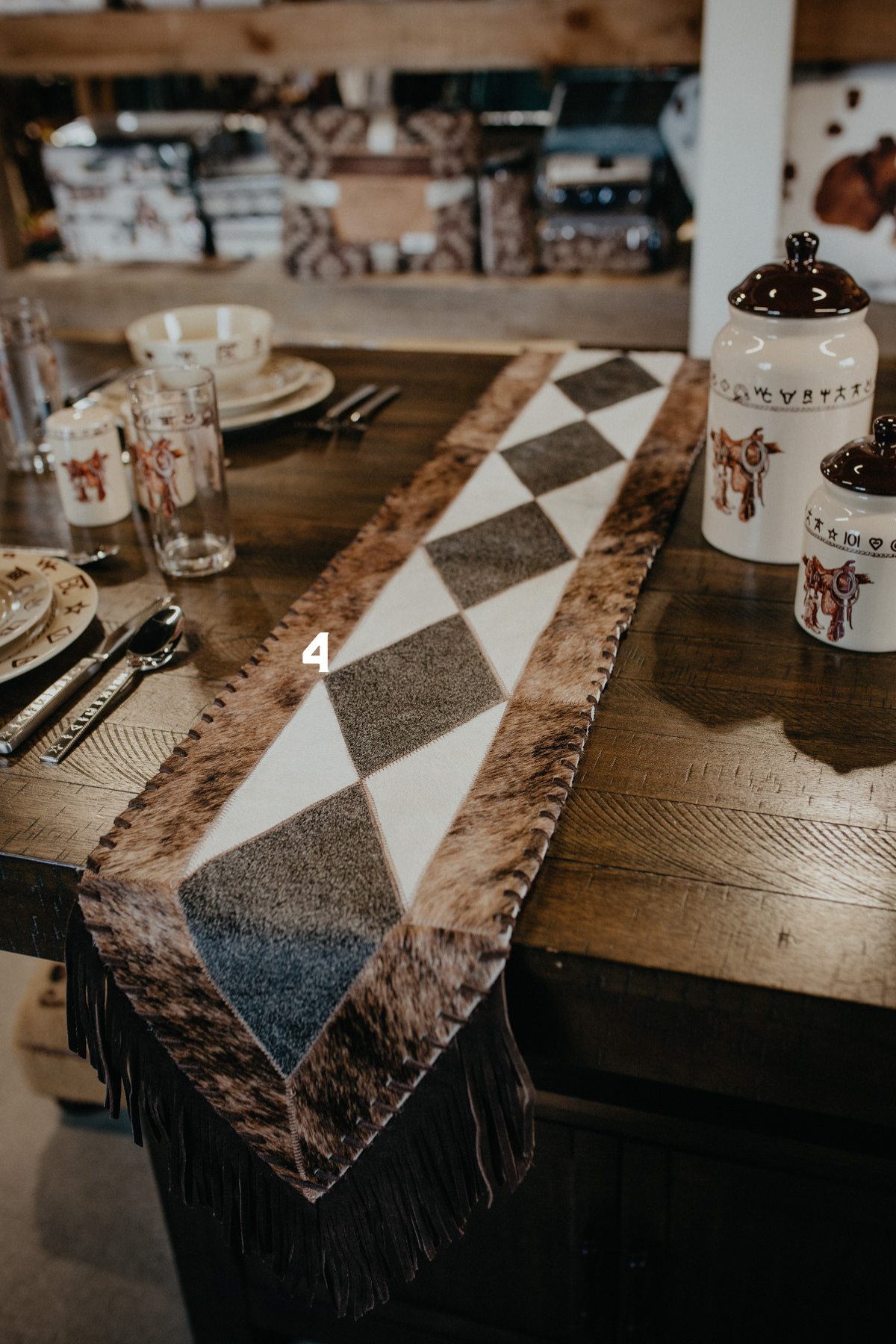 Cowhide 6ft' Table Runner with Fringe