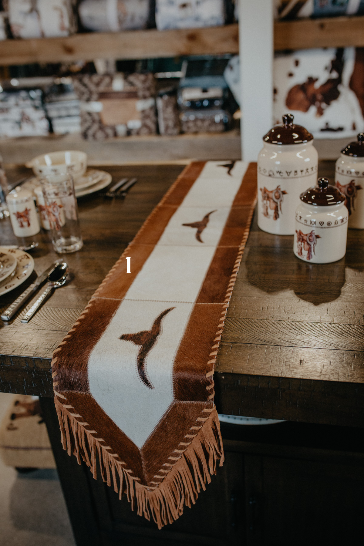 Cowhide 6ft' Table Runner with Fringe