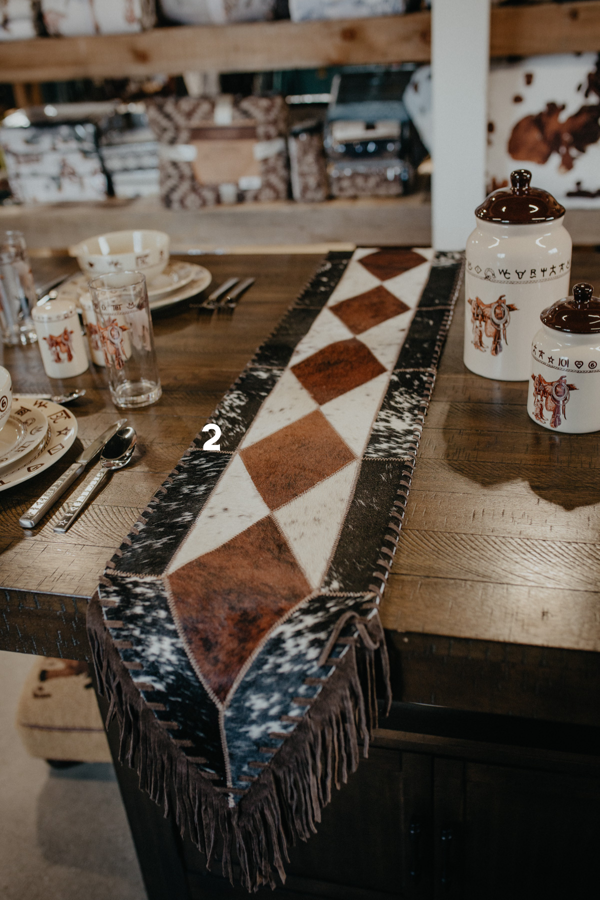 Cowhide 6ft' Table Runner with Fringe