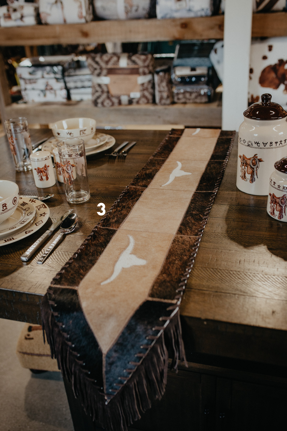 Cowhide 6ft' Table Runner with Fringe