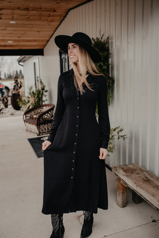 'Twill' Stetson Black Pearl Snap Maxi Dress (XS - XL)