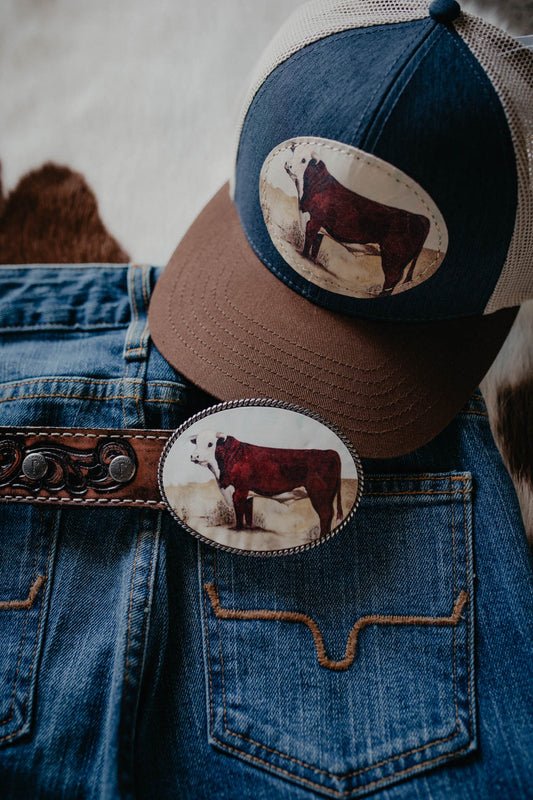 'Hereford' Leather Patch Blue / Brown Cap