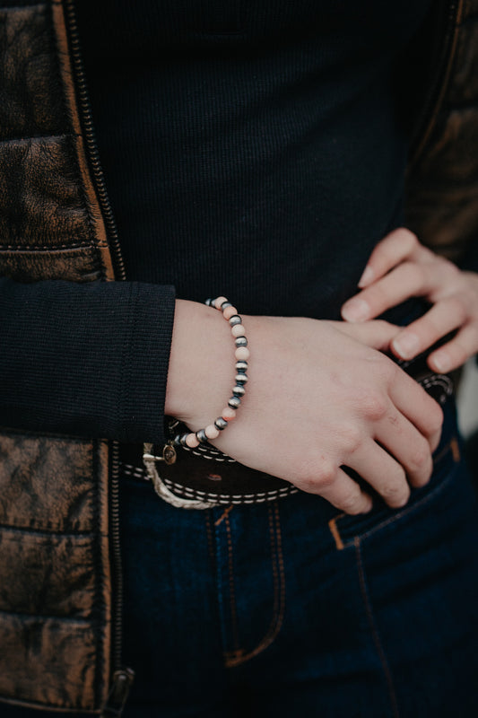 Navajo Pearl Bracelet with Pink Coral Beads