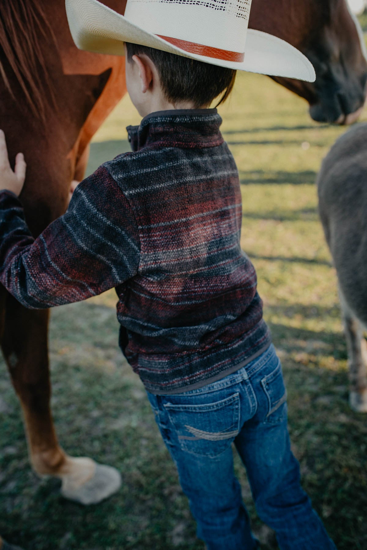 'Jr Buckhorn' Boy's CINCH Brown/Maroon/Black Fleece Pullover (XS - XL)