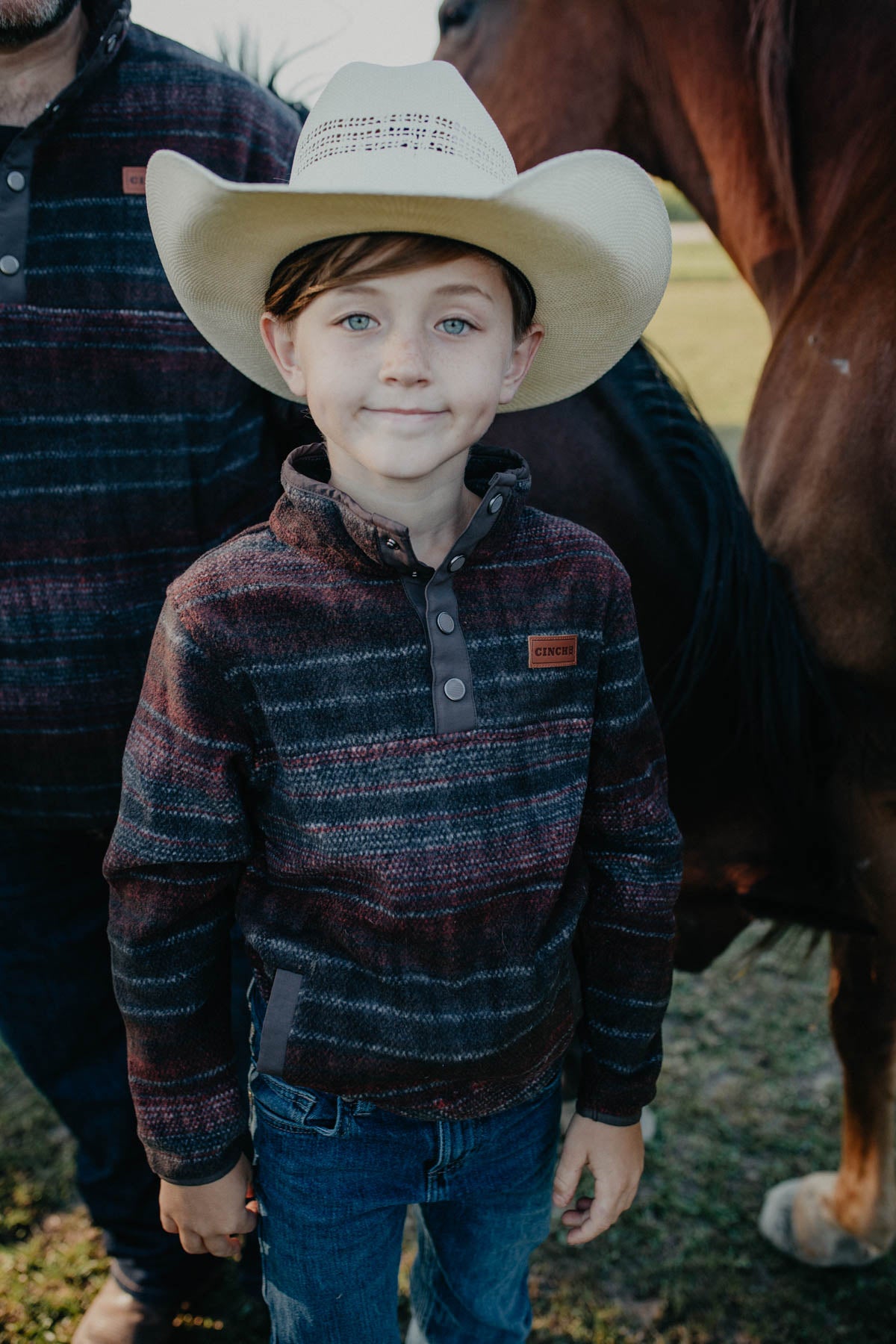 'Jr Buckhorn' Boy's CINCH Brown/Maroon/Black Fleece Pullover (XS - XL)