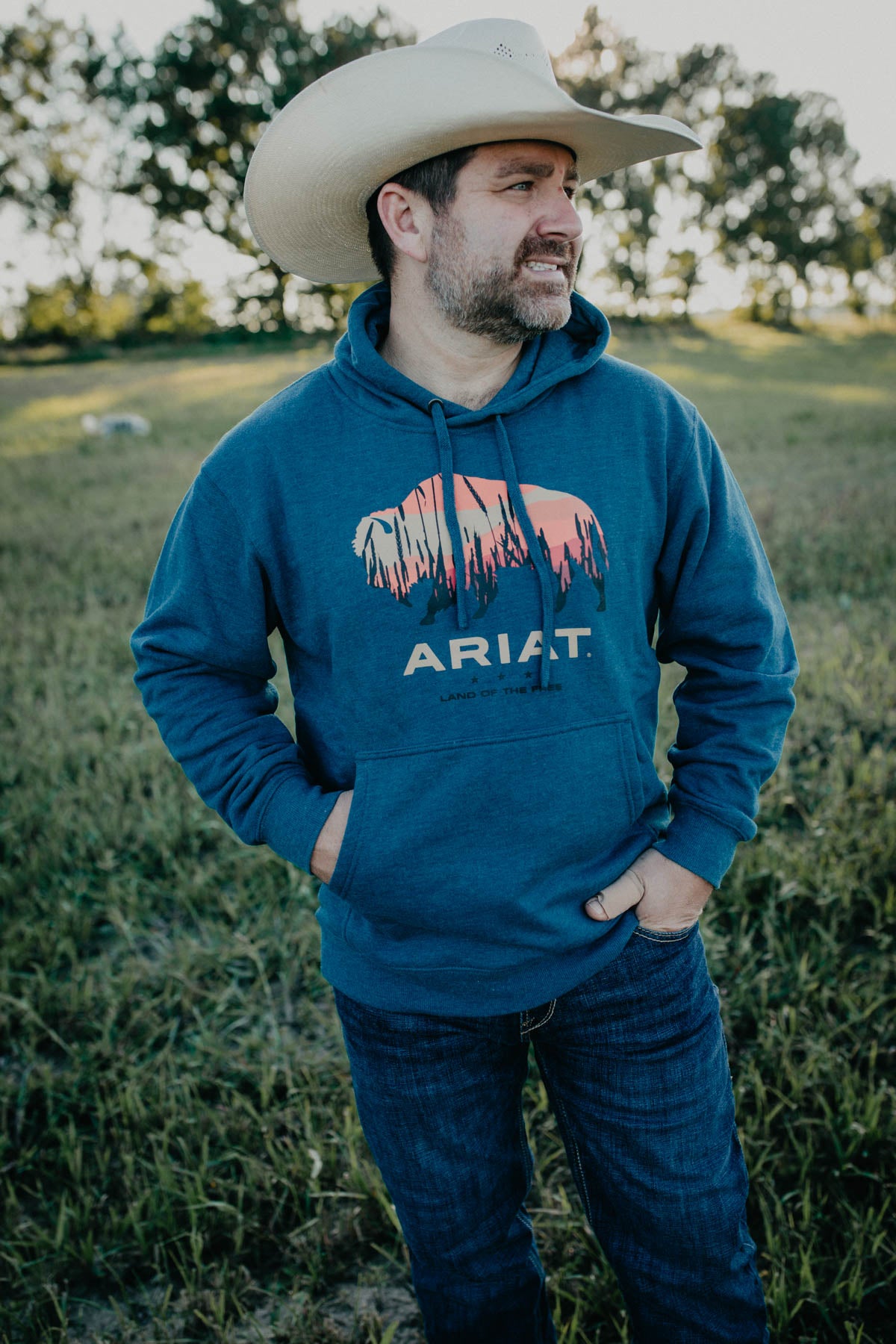 'Willie' Men's Ariat Bison Plains Hoodie Hydra Heather (S-XXL)