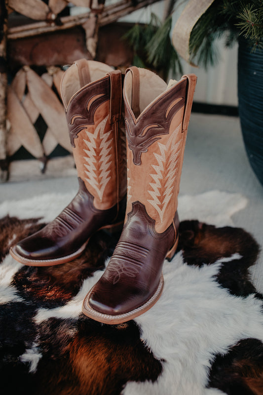 'Marion' Stetson Longhorn Wide Square Toe Cowboy Boot