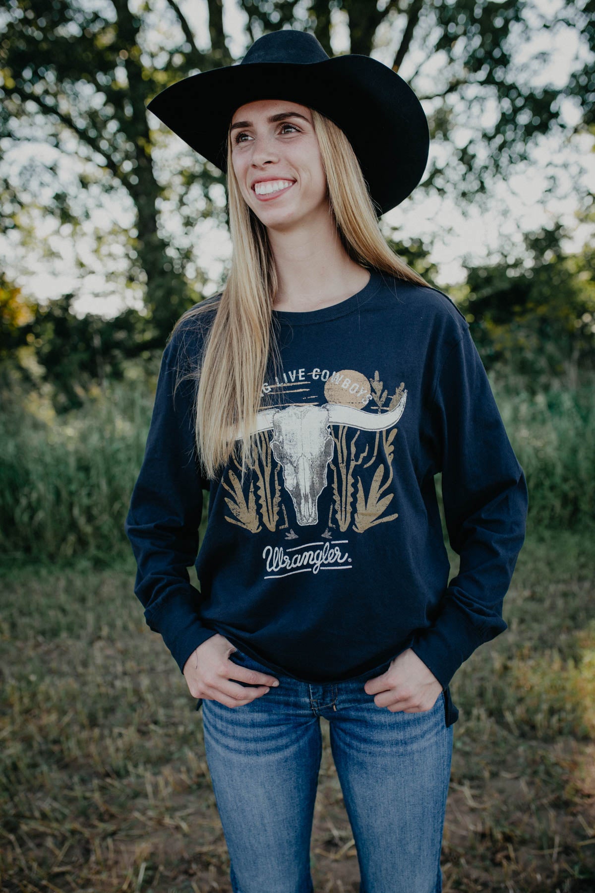 Women's Black 'Long Live Cowboys' Long Sleeve T-shirt (S-XXL)