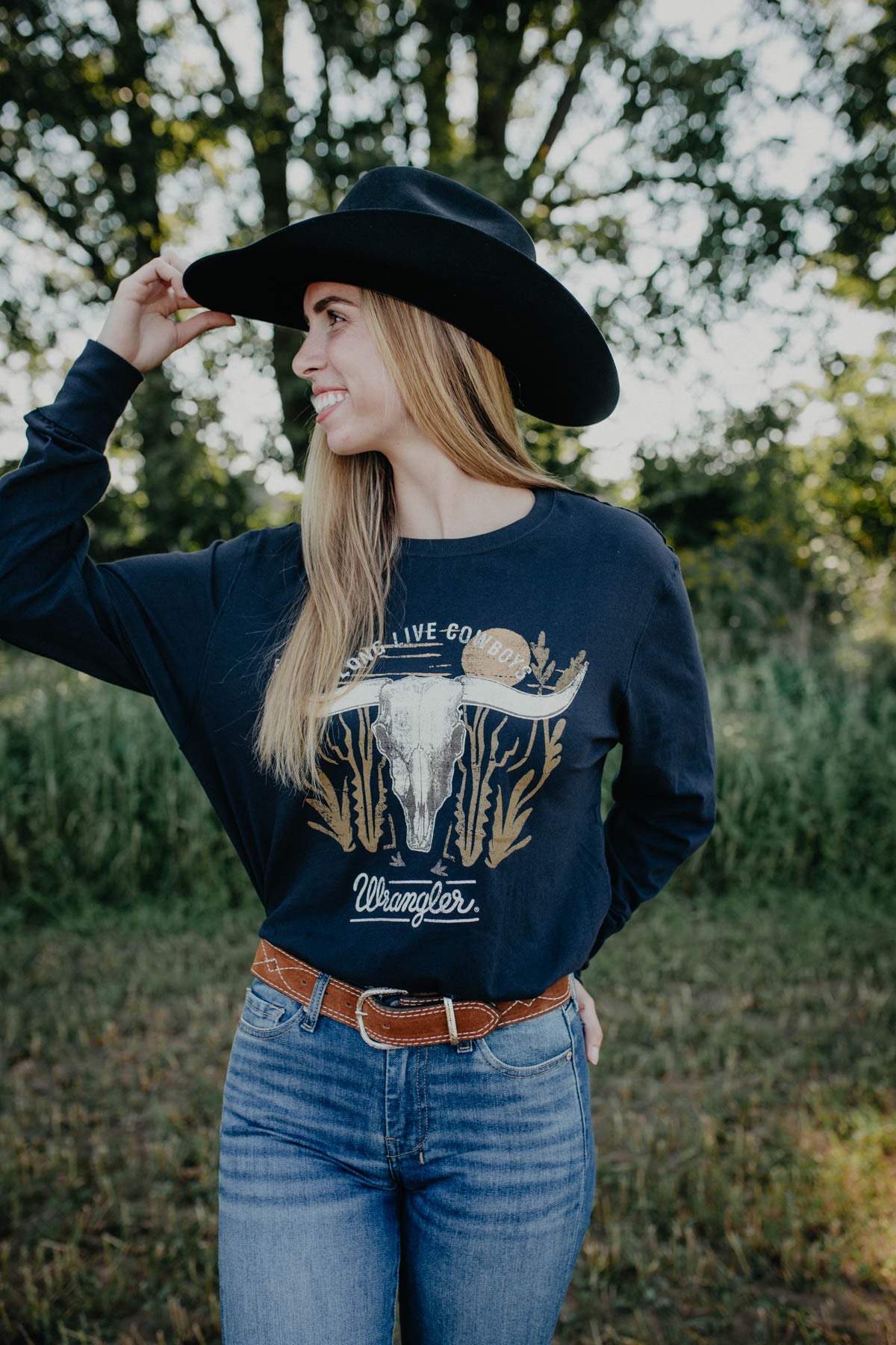 Women's Black 'Long Live Cowboys' Long Sleeve T-shirt (S-XXL)