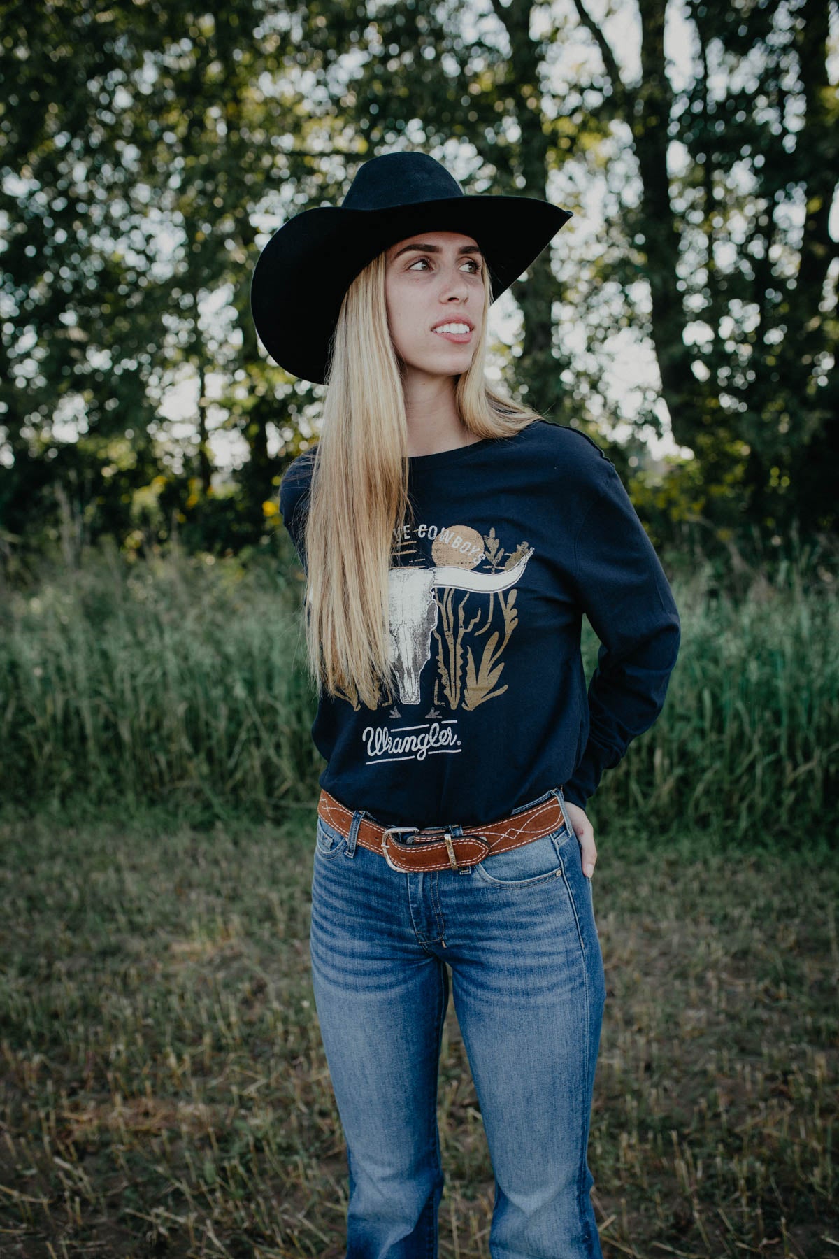 Women's Black 'Long Live Cowboys' Long Sleeve T-shirt (S-XXL)