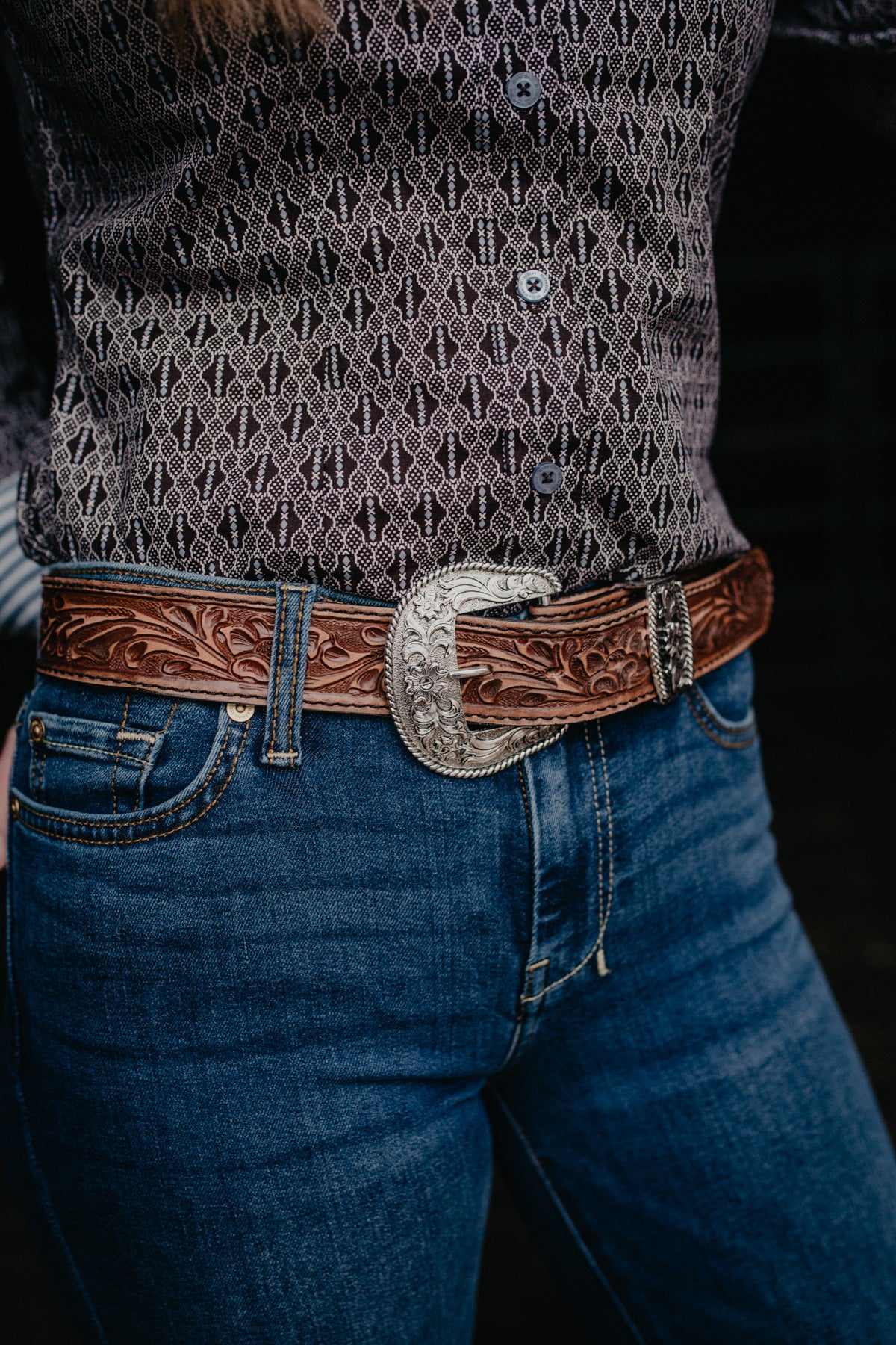 Pecan Vintage Floral Tooled Belt (Sizes 30-44)