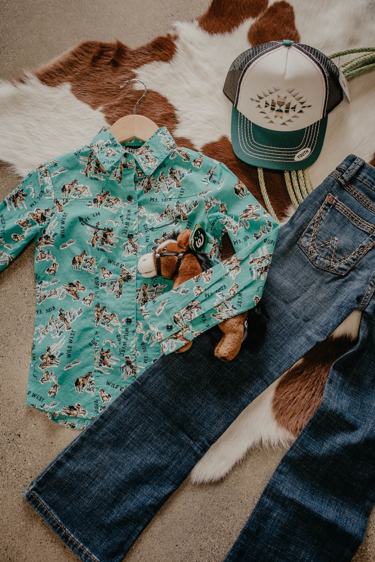 Girl's Teal Western Printed Pearl Snap by Cruel Denim (XS - XL)