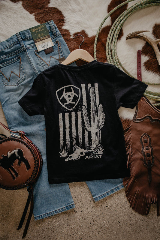 Boy's Ariat Cactus & Flag Black T-Shirt (XS-XL)