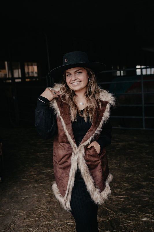 'Nora' Suede Vest with Faux Fur Trim by Tasha Polizzi (S - XL)