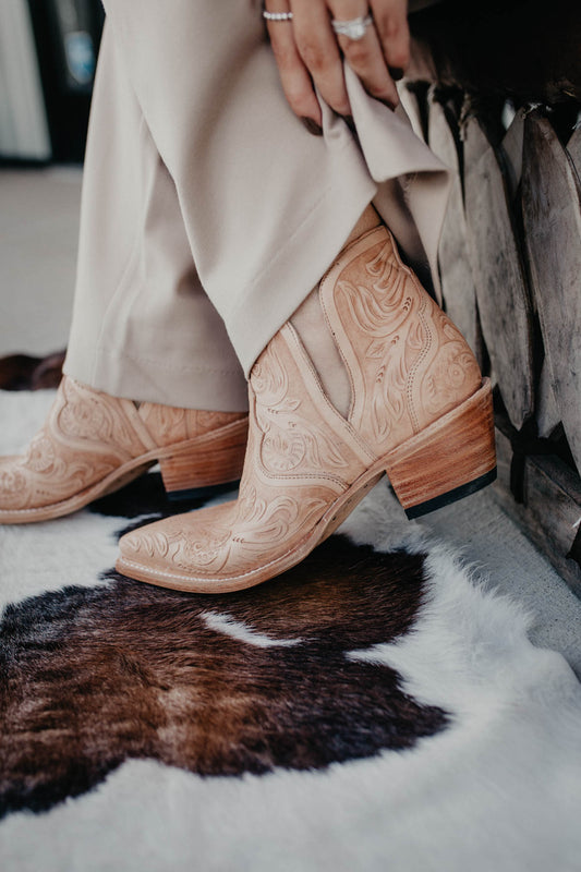 'Aviana' Stetson Fully Tooled Leather Snip Toe Ankle Booties (6 - 11)