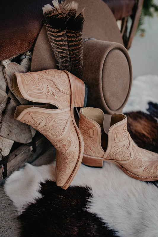 'Aviana' Stetson Fully Tooled Leather Snip Toe Ankle Booties (6 - 11)