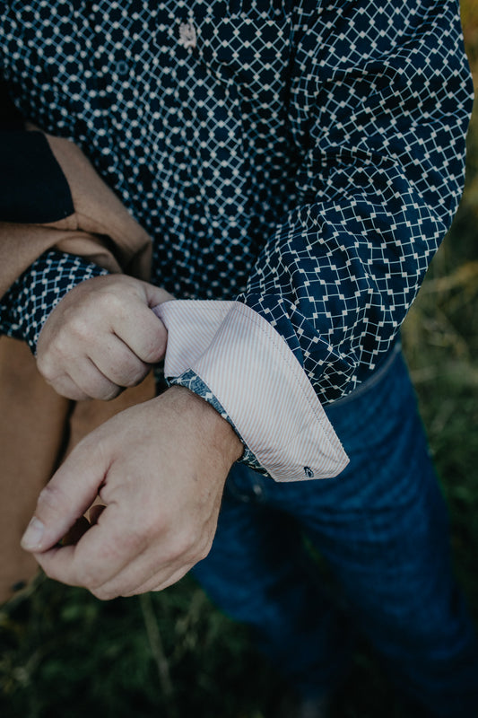 'Wade' CINCH Men's Navy/Salmon Button Down (S Only)