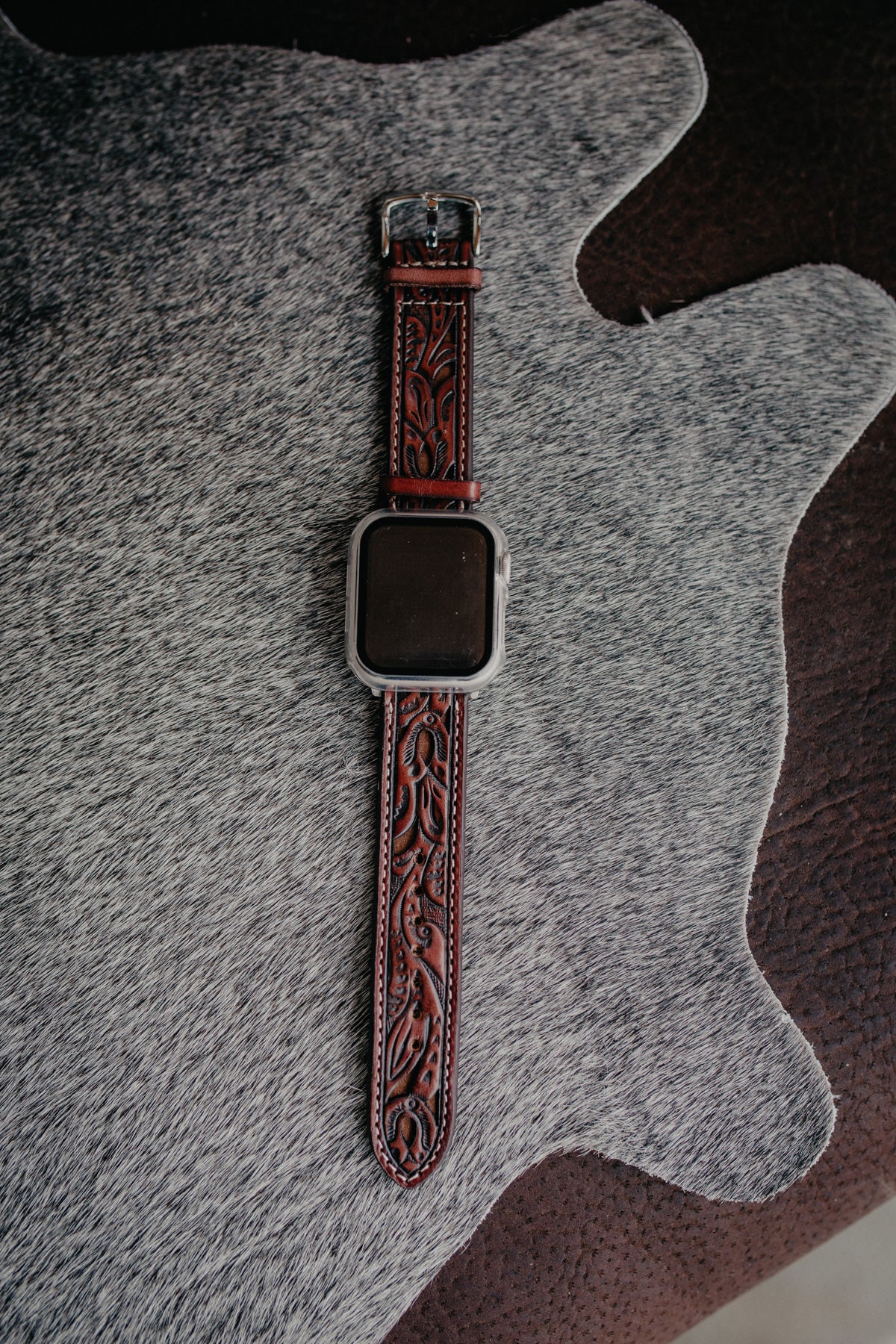 Tooled Leather Watch Band with Suede Inlay (2 Sizes)